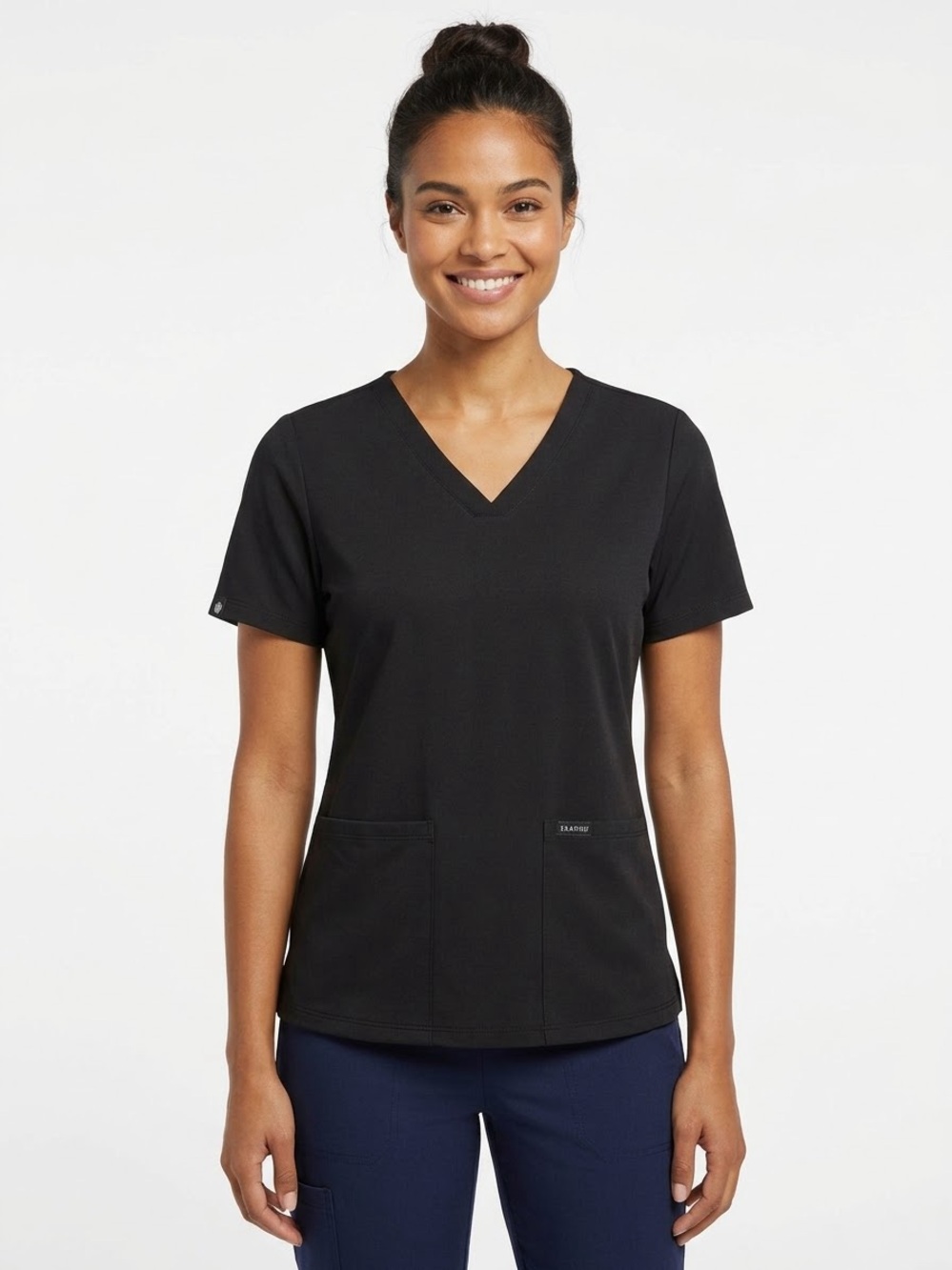 Jaanuu Black V-Neck Short Sleeve Scrub Top women XL